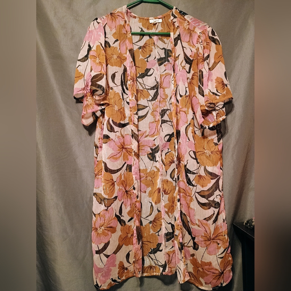 Maurice Floral Flutter Sleeve Sheer  Kimono Open Front Cardigan